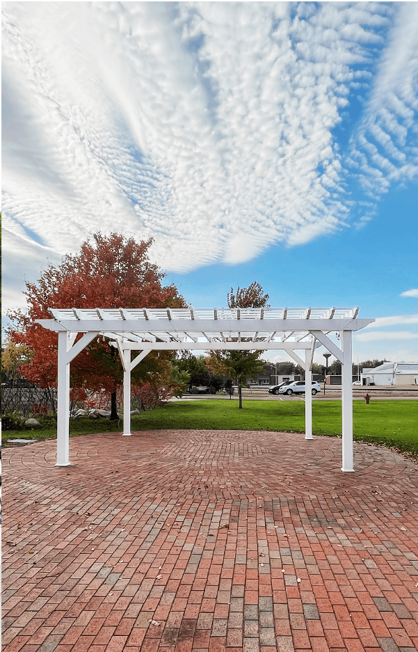 springfield community center pergola in fall with blue sky