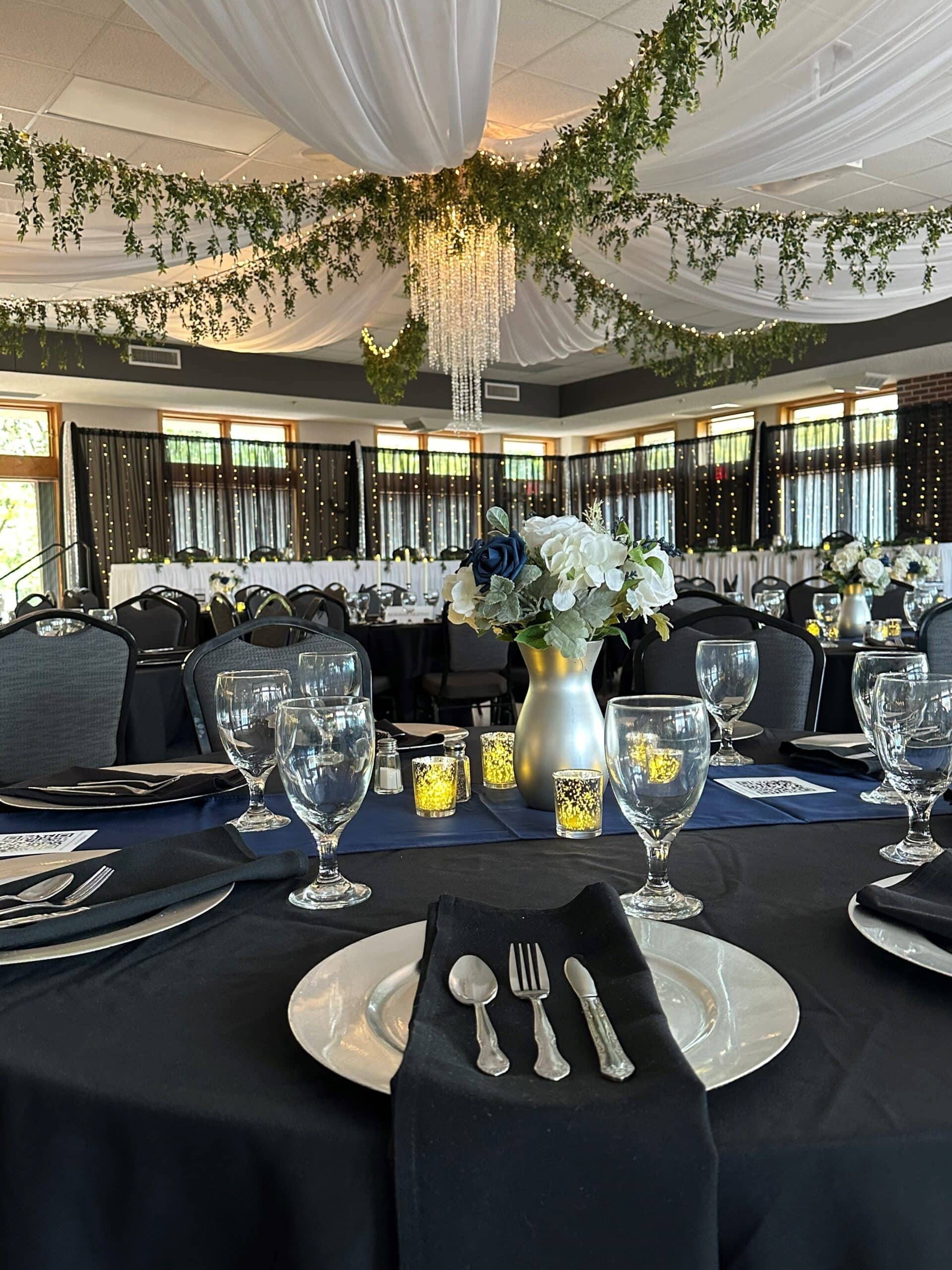 Black chairs and table setup