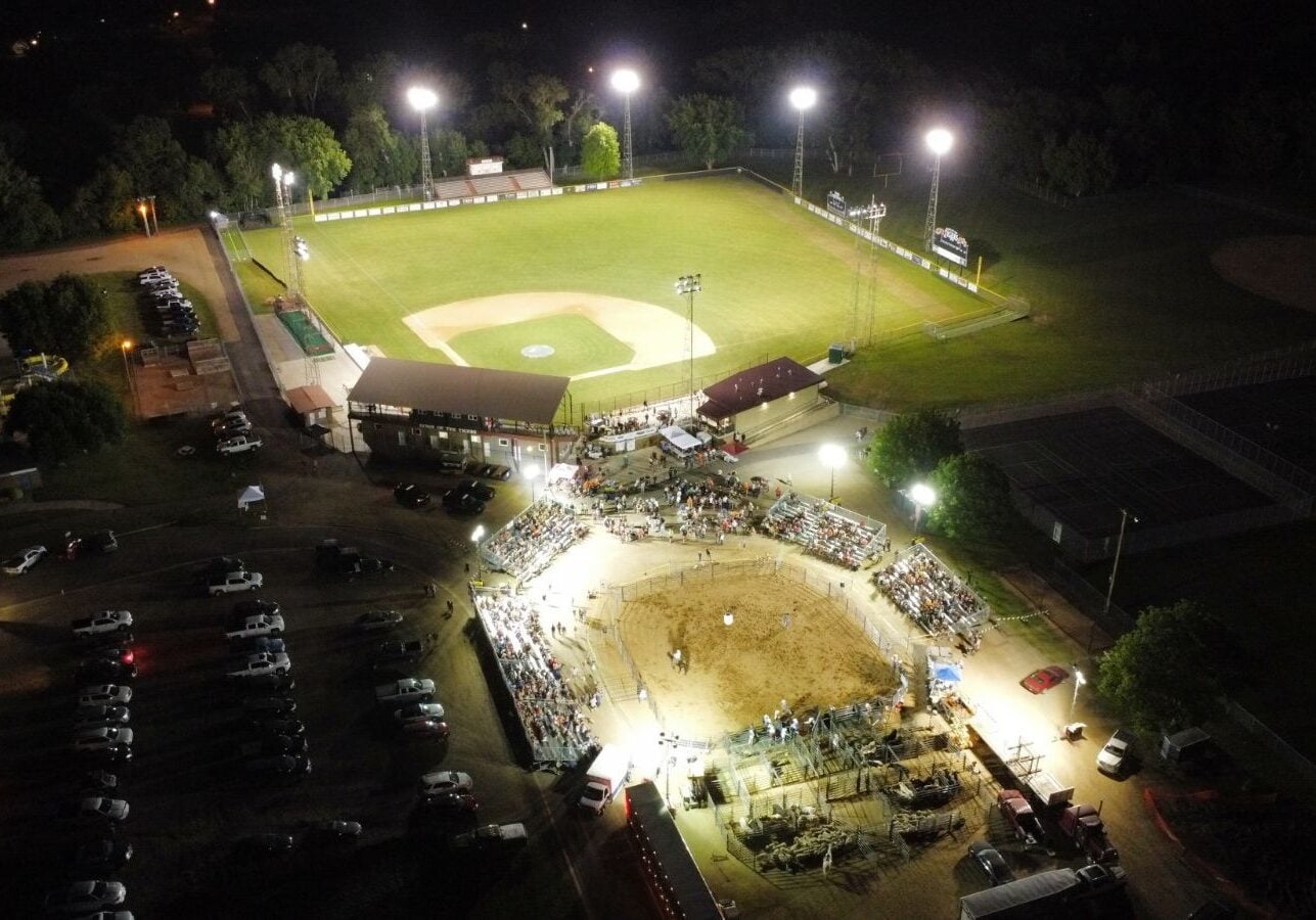rodeo in riverside park at night